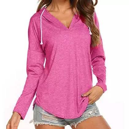 Women Modern Deep V Neck Solid Drawstring Loose Sweatshirt Basic Tunic