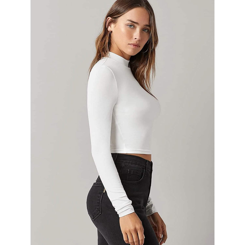 Women's Basic Mock Neck Long Sleeve Top