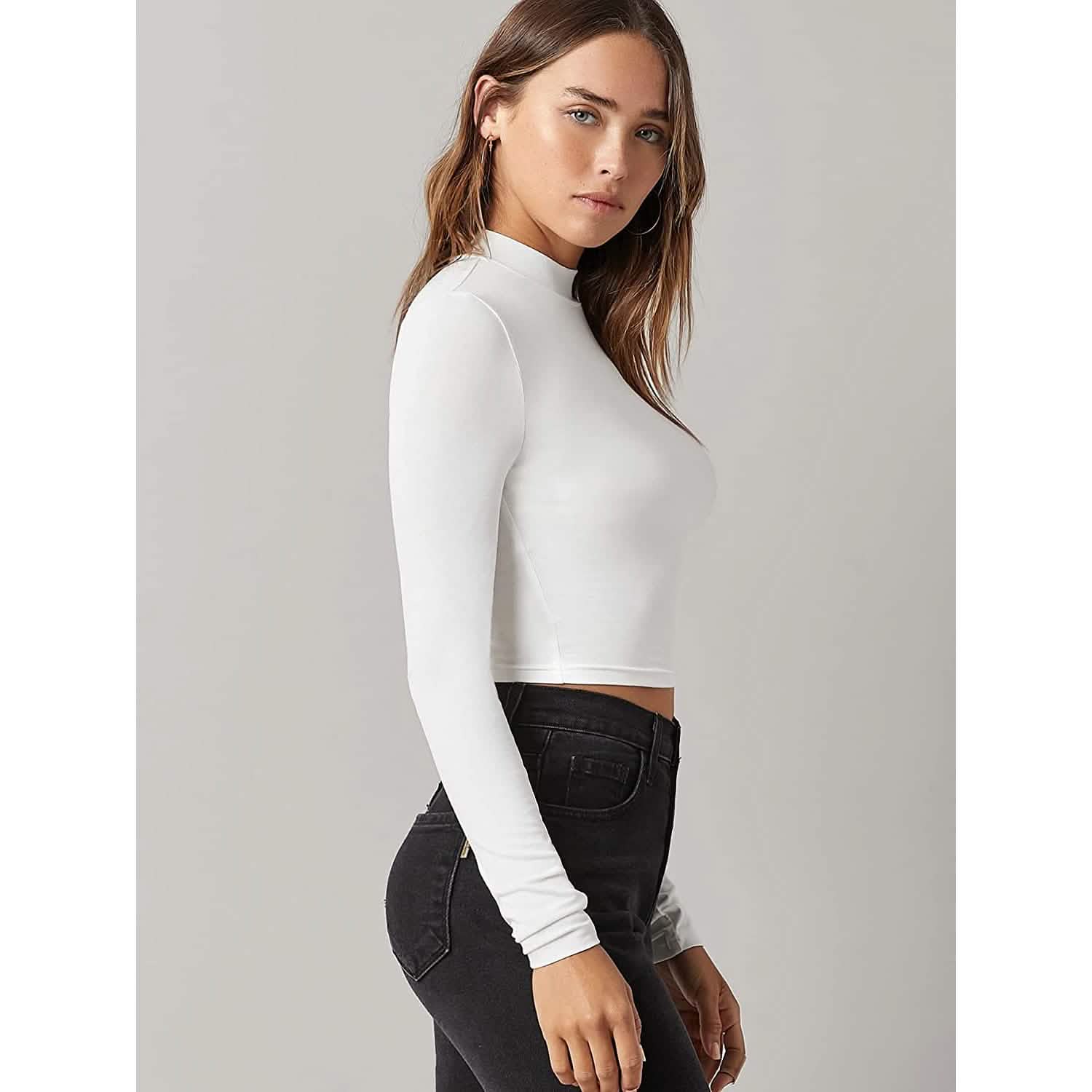 Women's Basic Mock Neck Long Sleeve Top