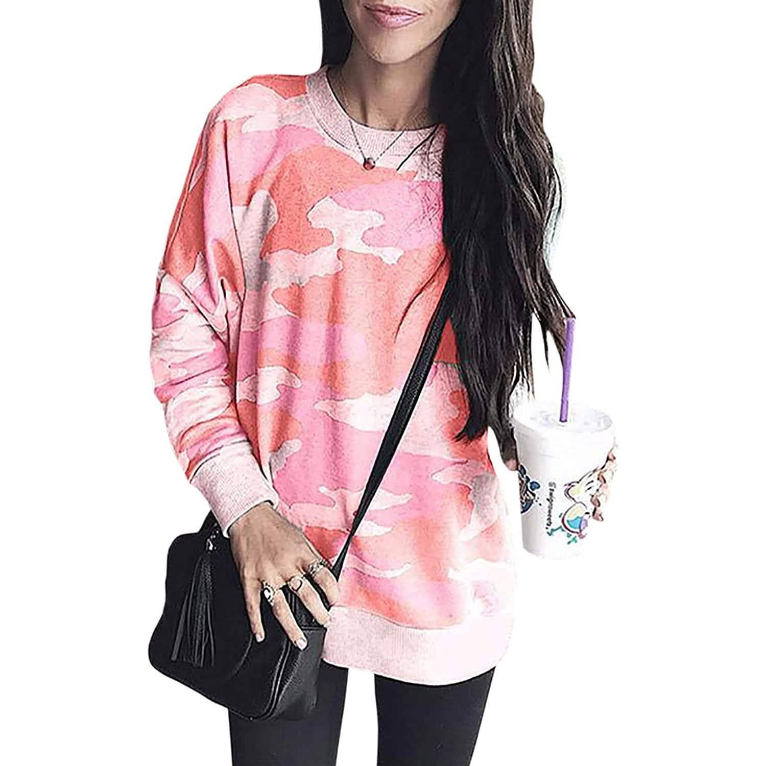 Women's Camouflage Print Casual Leopard Pullover Long Sleeve Sweatshirts