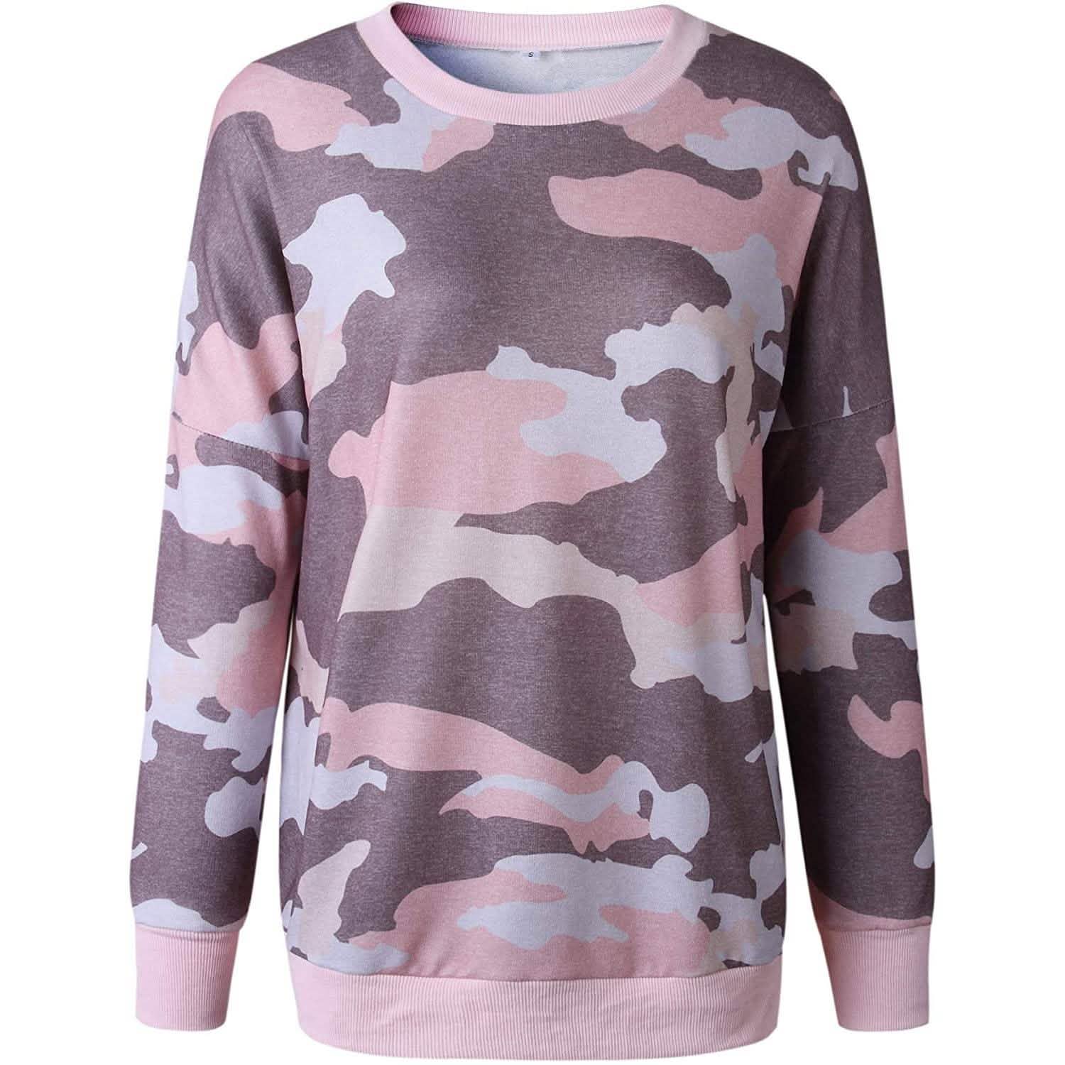 Women's Camouflage Print Casual Leopard Pullover Long Sleeve Sweatshirts