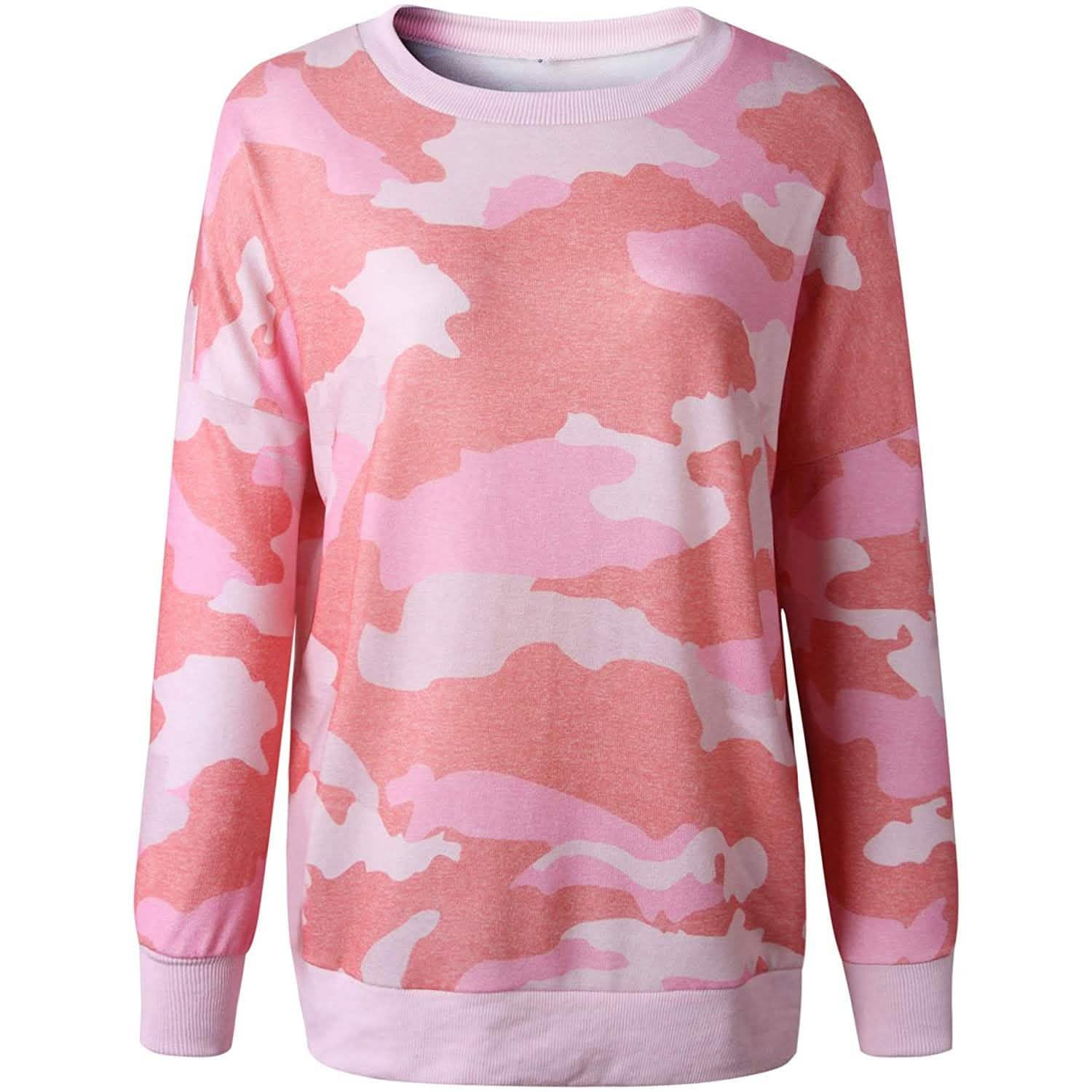 Women's Camouflage Print Casual Leopard Pullover Long Sleeve Sweatshirts
