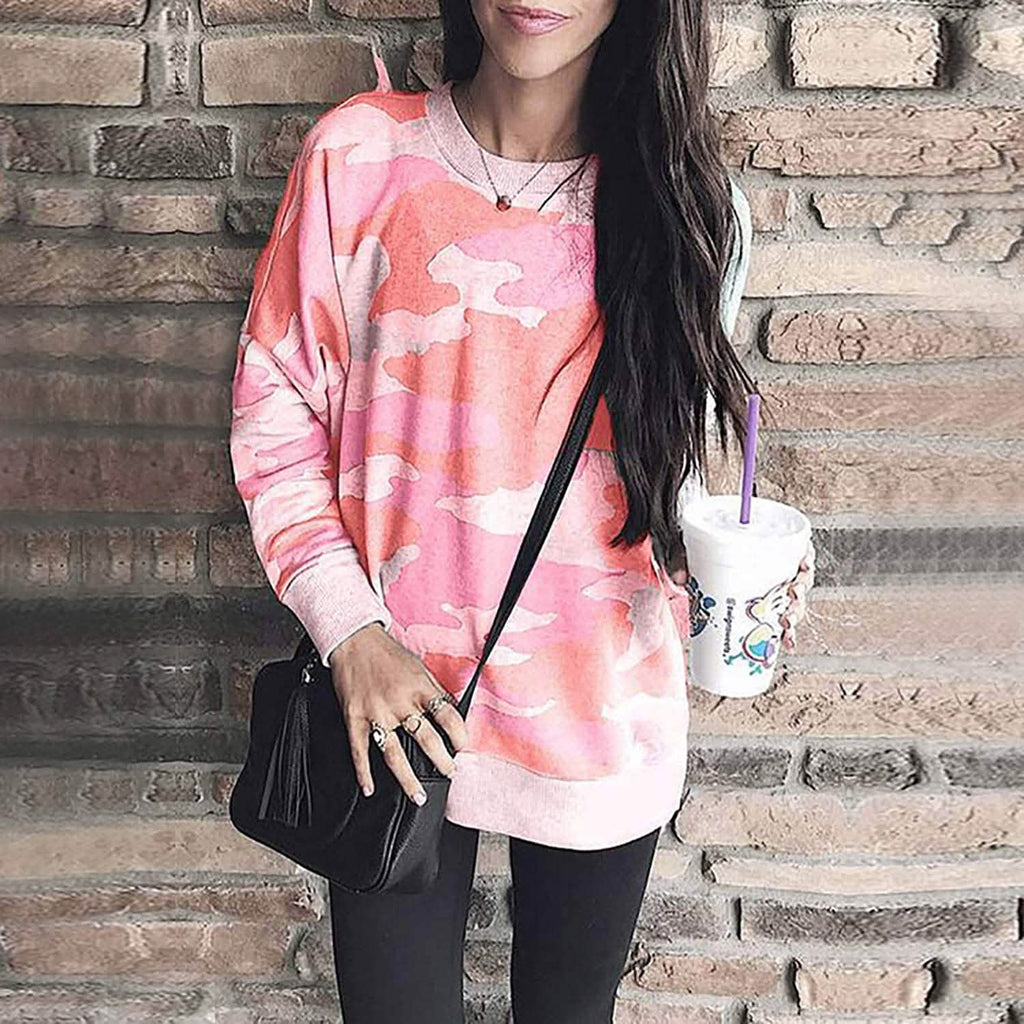 Women's Camouflage Print Casual Leopard Pullover Long Sleeve Sweatshirts