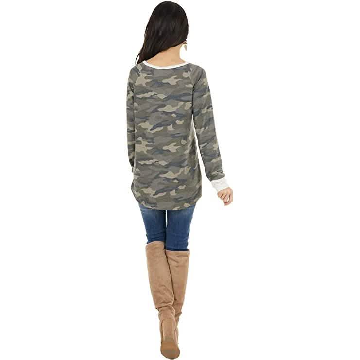 Women's Camouflage Print Casual Leopard Pullover Long Sleeve Sweatshirts