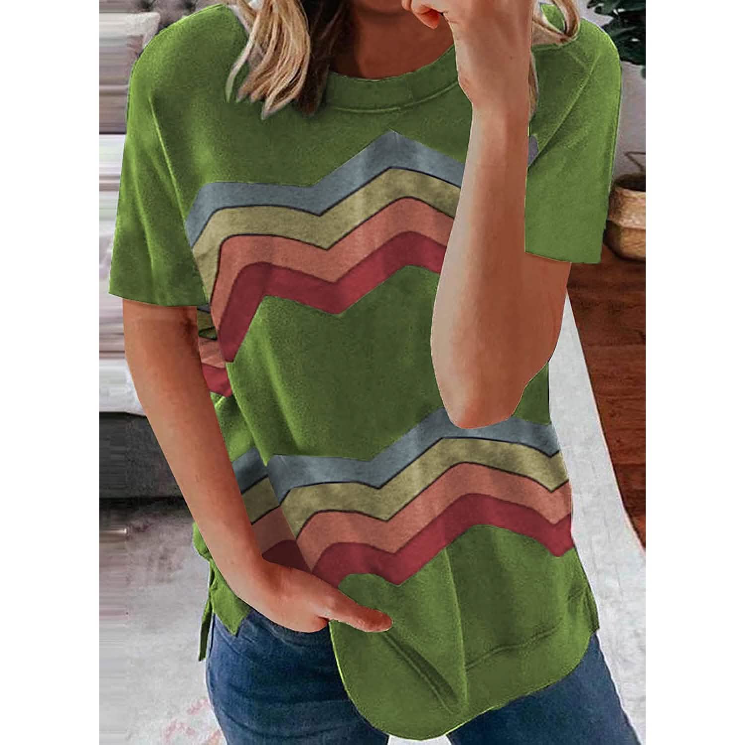 Womens Graphic Crewneck Tee Loose Casual T-Shirt