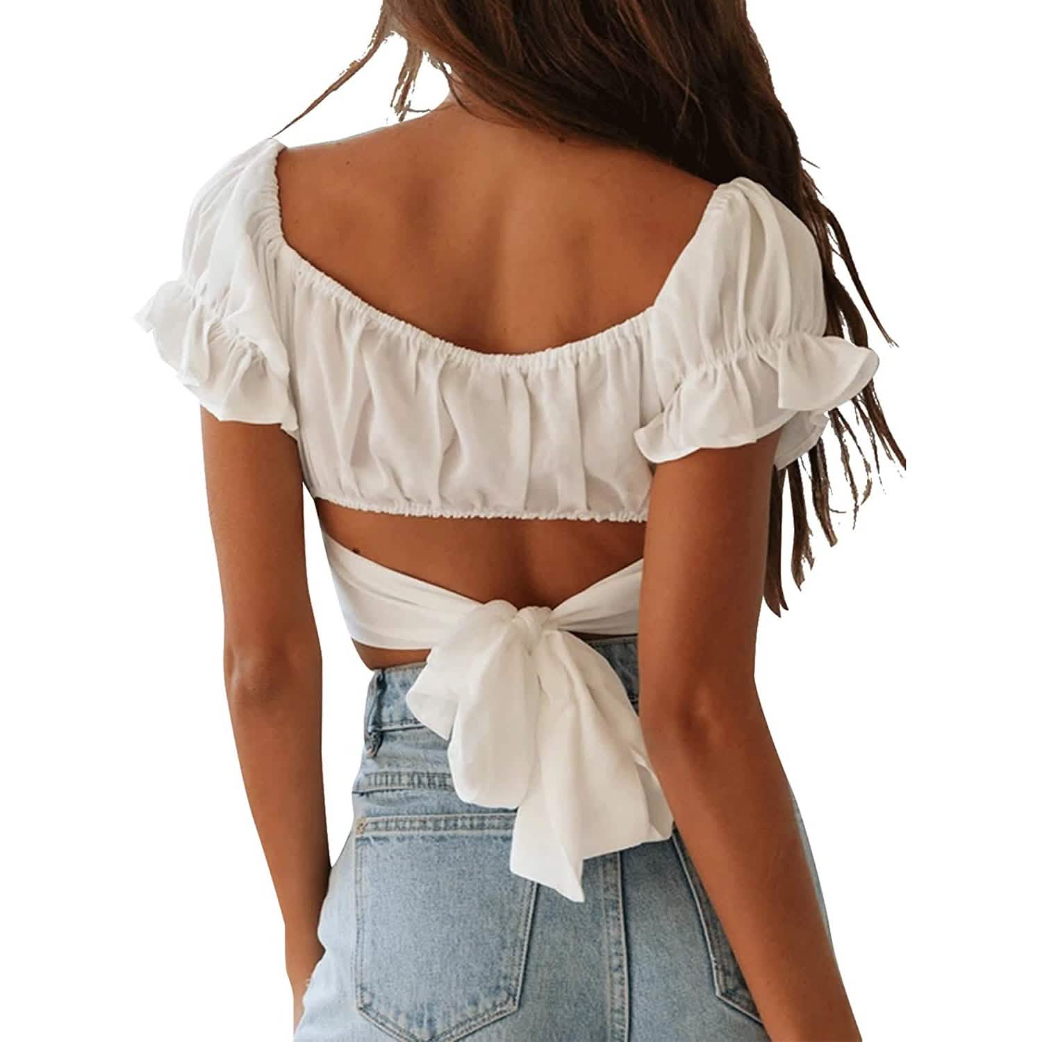 Women's Ruffle Short Sleeve Tie Shirt