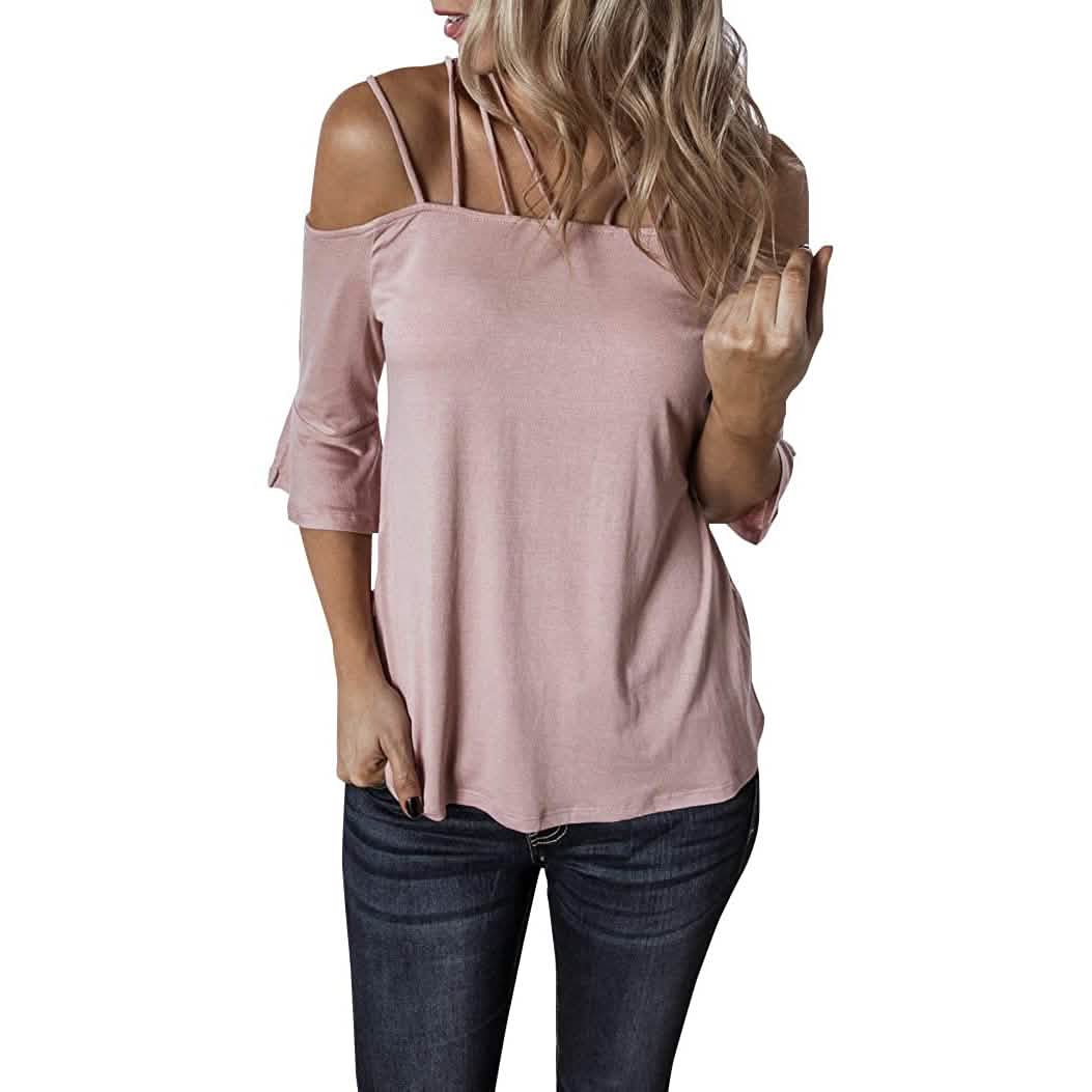 Womens Spaghetti Straps Cold Shoulder Shirts